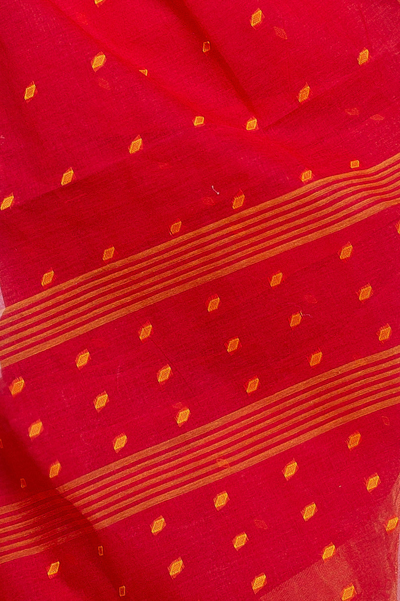 Red Pure Cotton Churi_Par Tant Saree (860)